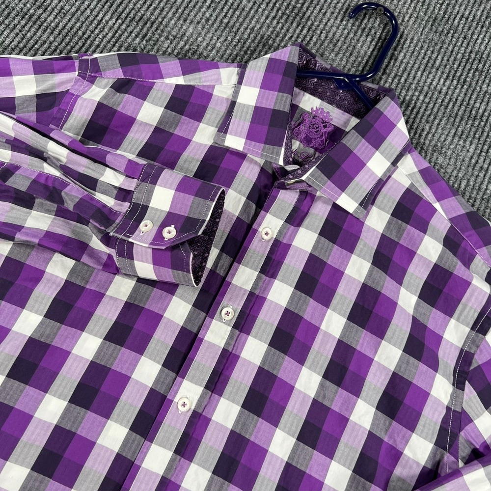 English Laundry Shirt Mens Large 16.5 Purple Plaid Long Sleeve Button Up Casual